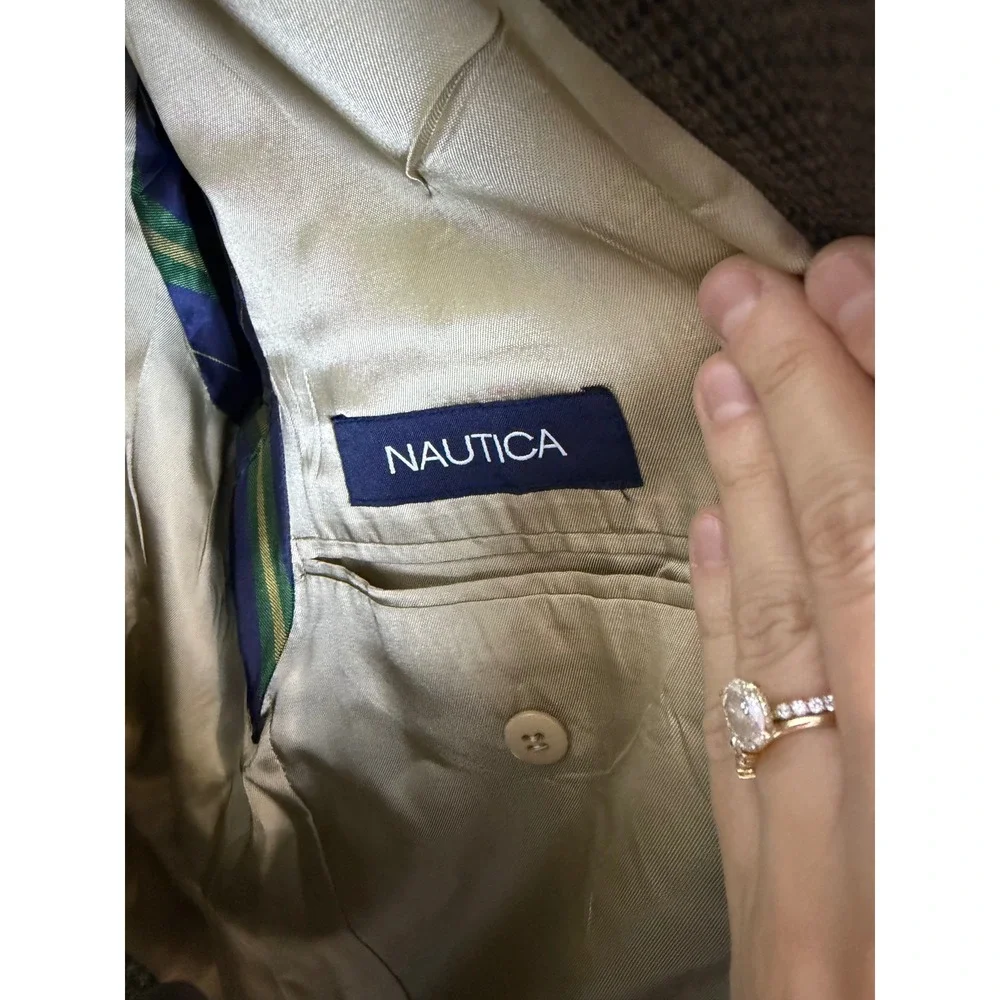 Nautica Lambswool Plaid 3 Button Blazer Mens 41R Career Academia Business‎